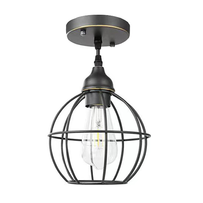 OEM Nordic Hallway Led Decorative Light Fixture Modern Black Metal Cage Pendant Light Fixture