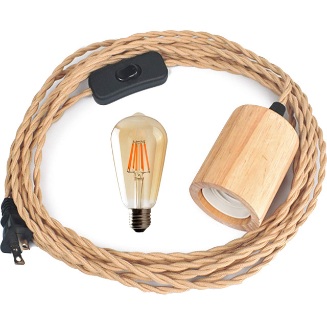 Hot Sale E27 Lamp Parts and Accessories Hemp Rope Pendant Light Fixture US Plug In Cord Hanging Lamp Kit with Switch