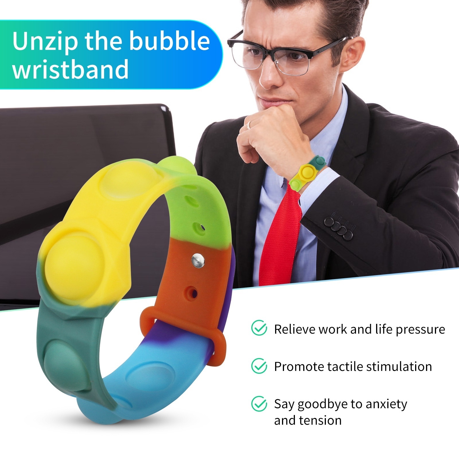 Huiye Silicone Push Pop Bubble Wristband Stress Relief Bubble Bracelet Toy Anti-anxiety Therapy For Kid Fidget Toys