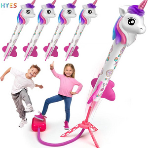 Huiye Hot Selling Unicorn Rocket Launcher Toy Outdoor Playing Summer Toy Gift Safety Plastic Stomp Rocket Launcher Children Toys