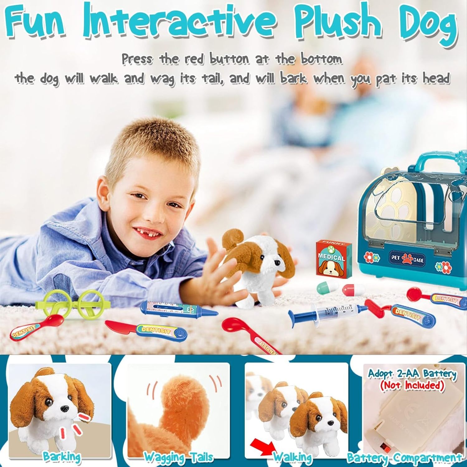 Huiye Walking Barking Electronic Interactive Stuffed Dog Plush With Carrier Pet Care Dancing Simulation Dog Plush Toys For Kids