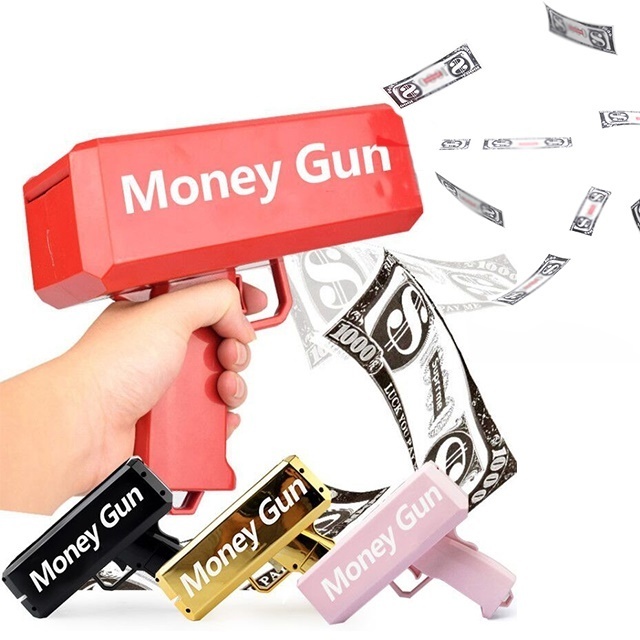 Huiye Gold Custom Money Box Gun Toy For Cash Make Cash Money Rain Dollar Bill Plastic Gun The Real Money Gold Gun Toy