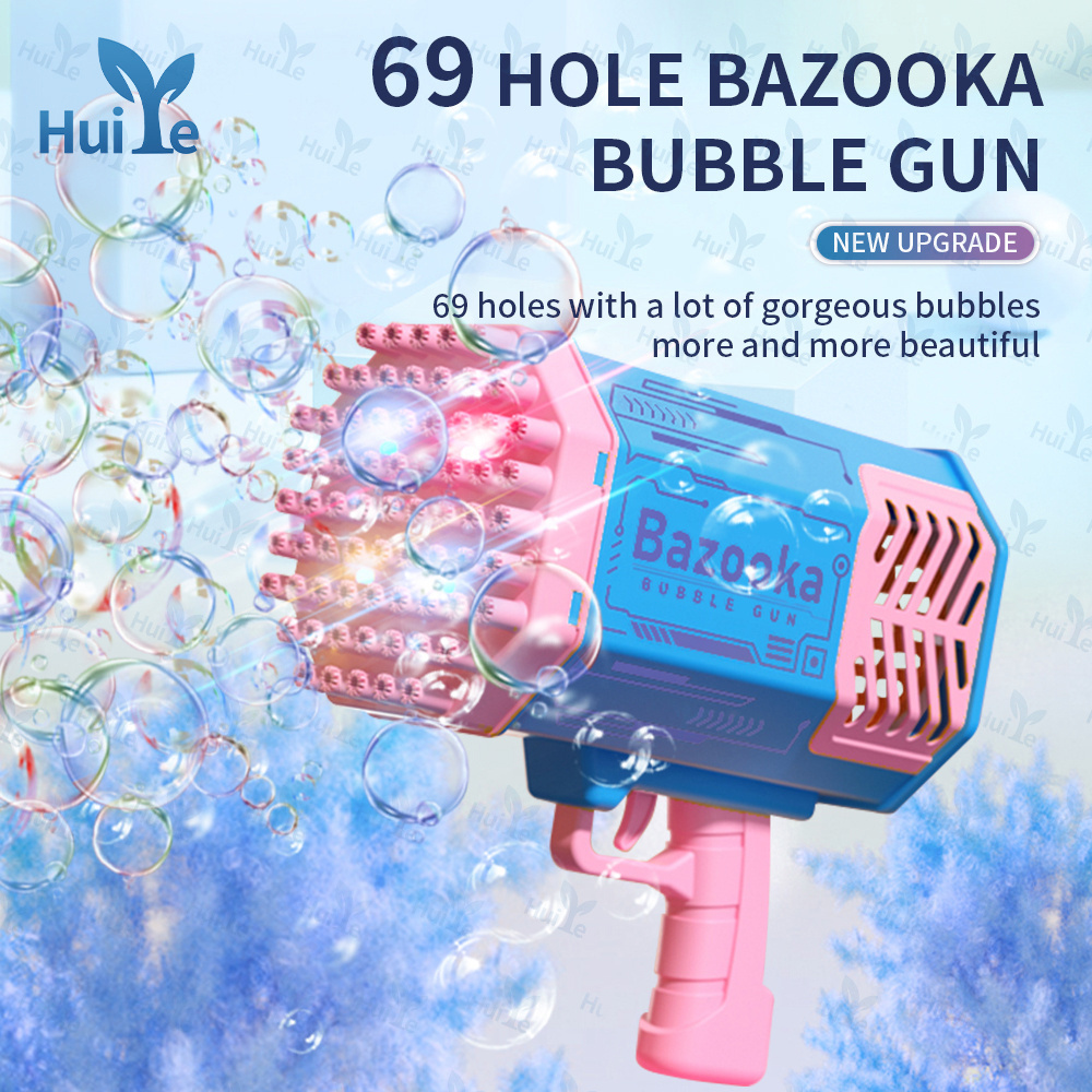 Huiey Bubble Gun Toys Customized 69 Holes Bazooka Bubble Gun Rocket Bubble Machine Summer Toys For Kids Pistola De Burbujas Toys