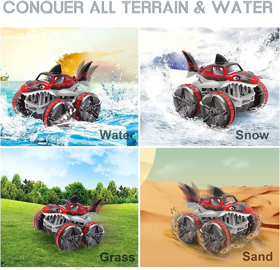 Huiye Amphibious Rc Stunt Car Toys Shark Shape Waterproof Remote Control Car Outdoor High Efficiency Rc Car Toys For Adults Kids