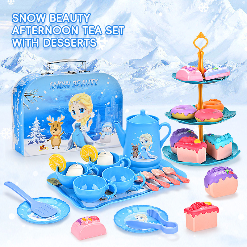 Huiye Ice Princess Afternoon Tea Dessert Tinplate Tea Set Fun Indoor Matching Toy Play House Toys For Parents-Kids Interaction