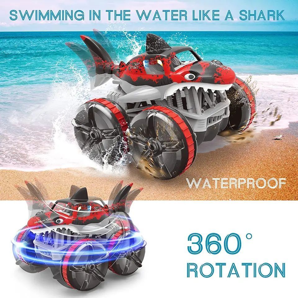 Huiye Amphibious Rc Stunt Car Toys Shark Shape Waterproof Remote Control Car Outdoor High Efficiency Rc Car Toys For Adults Kids