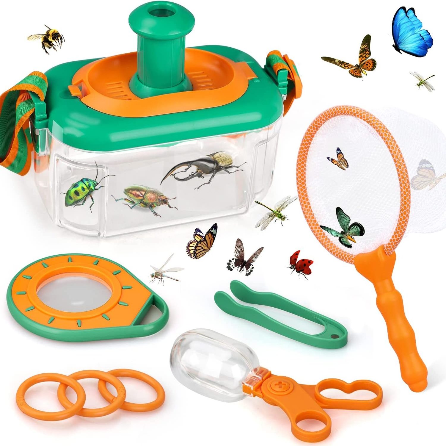 Huiye outdoor explore kit Bug Catcher Kit for Kids with Butterfly Net Critter Keeper Magnifying Glass Insect Catcher