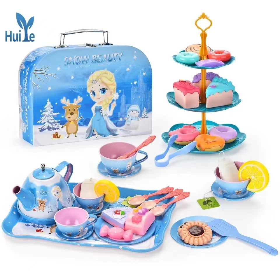 Huiye Ice Princess Afternoon Tea Dessert Tinplate Tea Set Fun Indoor Matching Toy Play House Toys For Parents-Kids Interaction