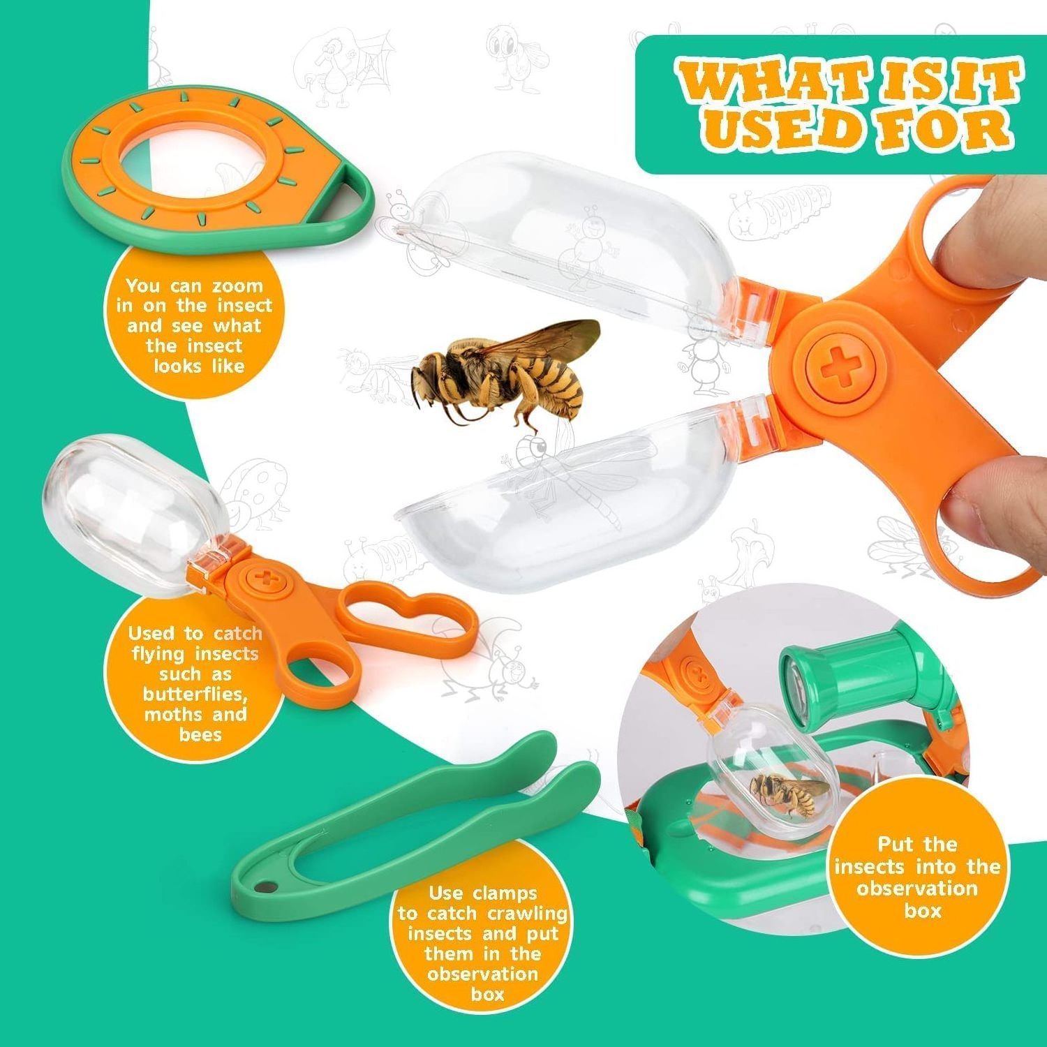 Huiye outdoor explore kit Bug Catcher Kit for Kids with Butterfly Net Critter Keeper Magnifying Glass Insect Catcher