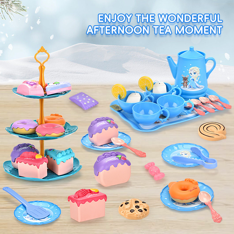 Huiye Ice Princess Afternoon Tea Dessert Tinplate Tea Set Fun Indoor Matching Toy Play House Toys For Parents-Kids Interaction