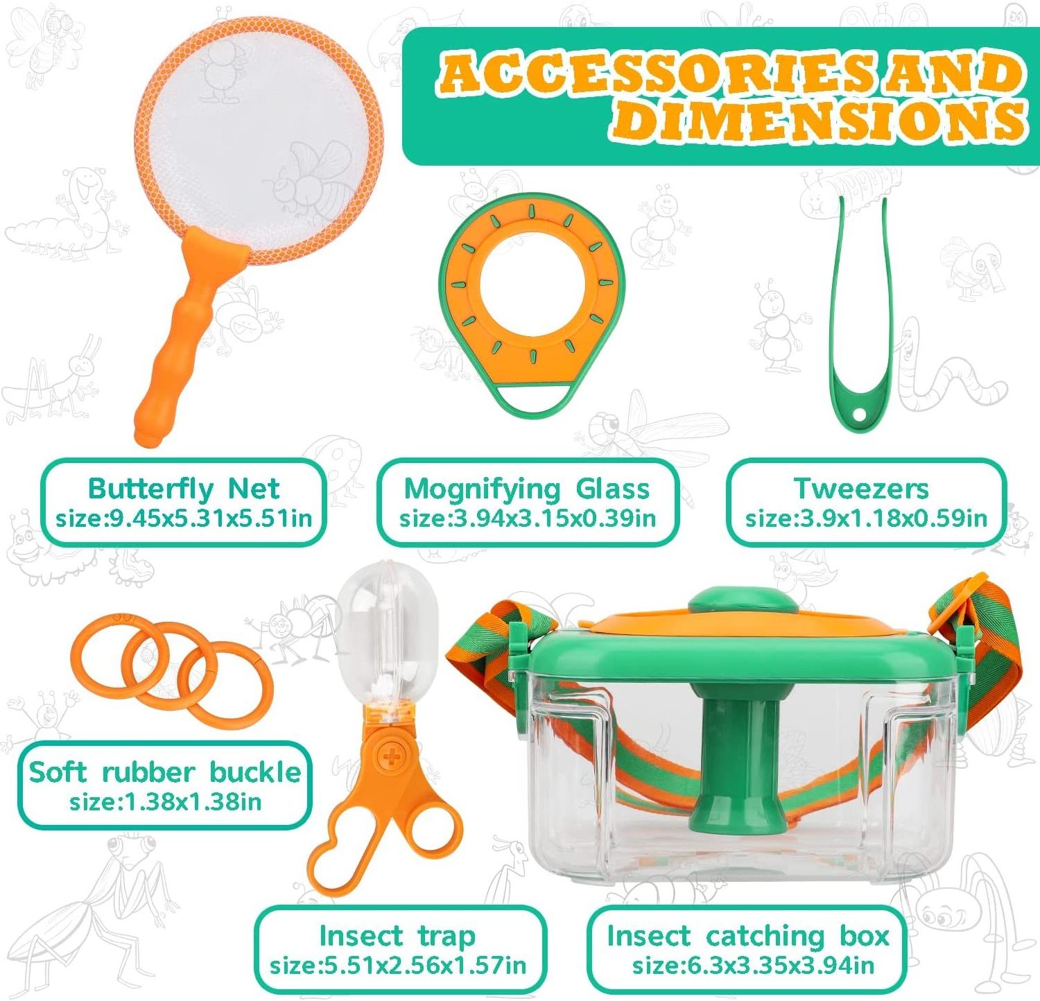 Huiye outdoor explore kit Bug Catcher Kit for Kids with Butterfly Net Critter Keeper Magnifying Glass Insect Catcher