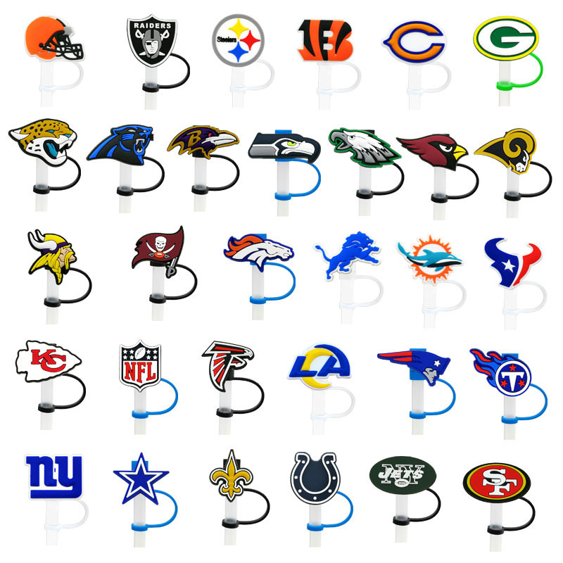 2024 Wholesale soft 2023 popular Raiders designer concha silicone silicone custom football team logo straw toppers