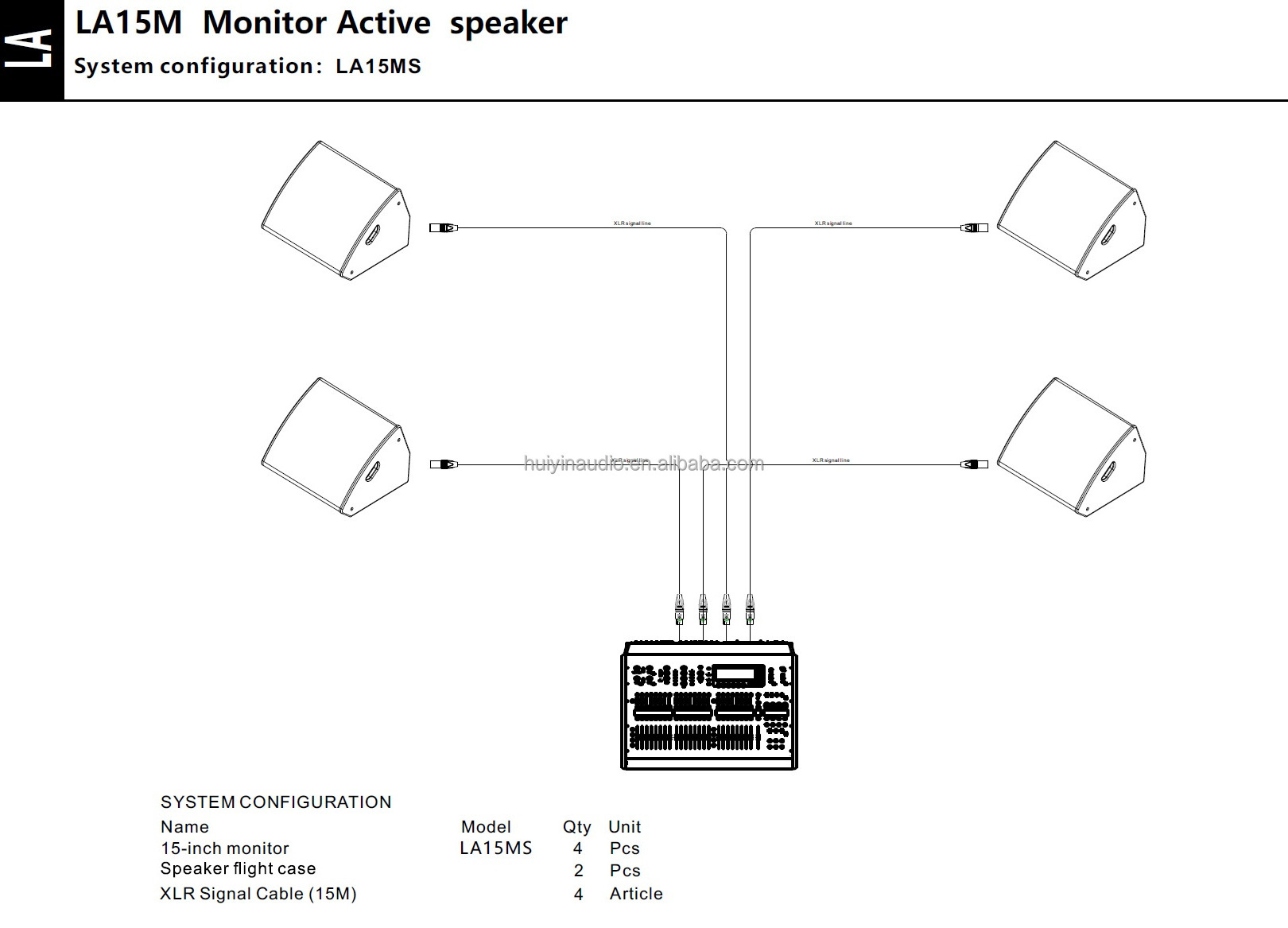 LA15MS 4PCS Active Line Array Audio Monitor D Class DSP 15 Inch Coaxial Speaker Pro Audio Portable Monitor Speakers For Stage