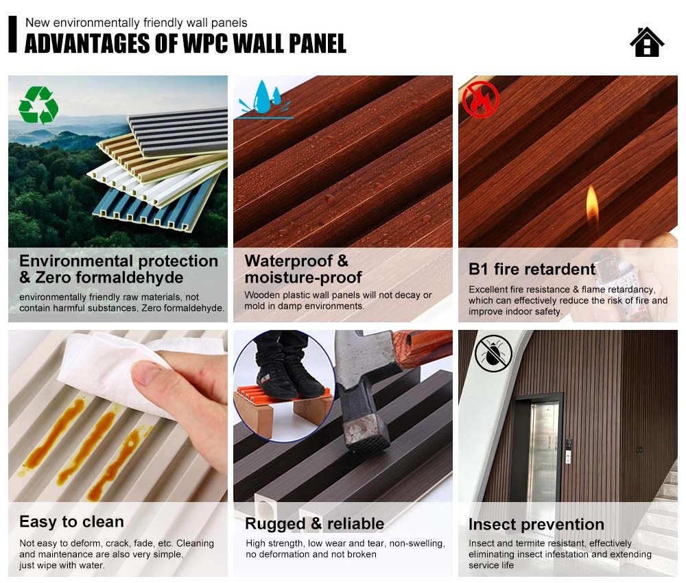 Wall Ceiling Panel Wall Cladding Fireproof Bamboo Charcoal Metal Wall Pvc Ripple Board Composite Panel