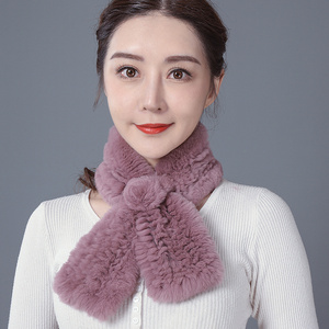 Women's Genuine Rex Rabbit Fur Scarf Neck Warmer Wraps Fashion Plush Rex Rabbit Hair Scarf Shawl Thickened Fur Collar Scarf Warm