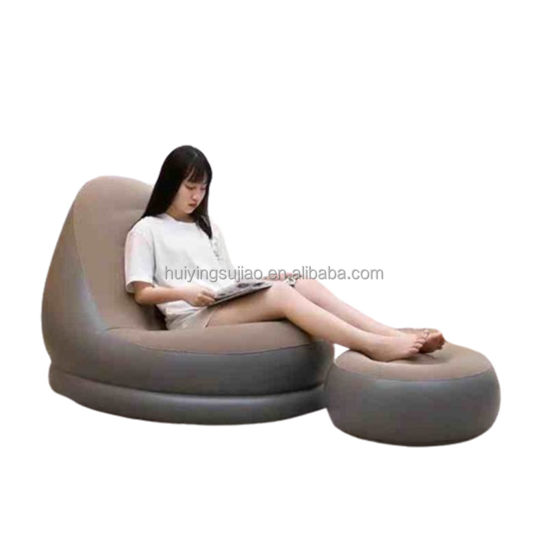 Comfortable Living Room Air Recliner Furniture PVC Plush Leisure Outdoor Single Person Inflatable Sofa With Foot Pads