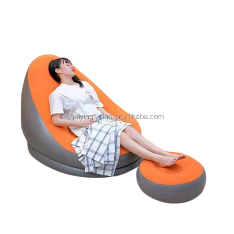 Comfortable Living Room Air Recliner Furniture PVC Plush Leisure Outdoor Single Person Inflatable Sofa With Foot Pads