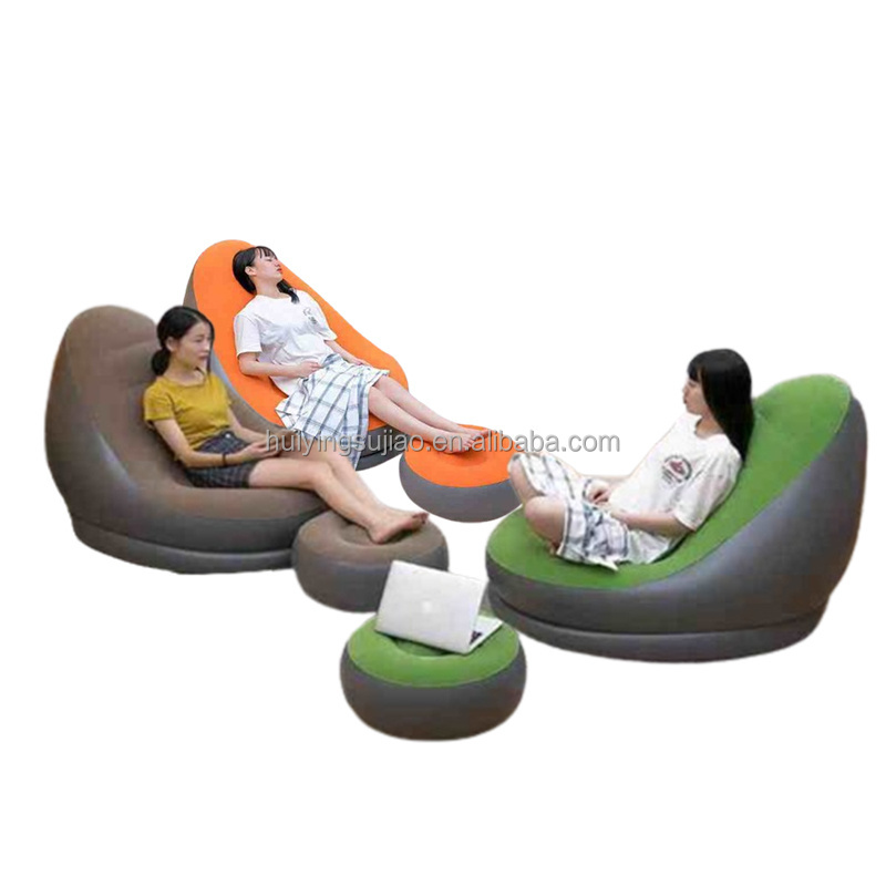 Comfortable Living Room Air Recliner Furniture PVC Plush Leisure Outdoor Single Person Inflatable Sofa With Foot Pads