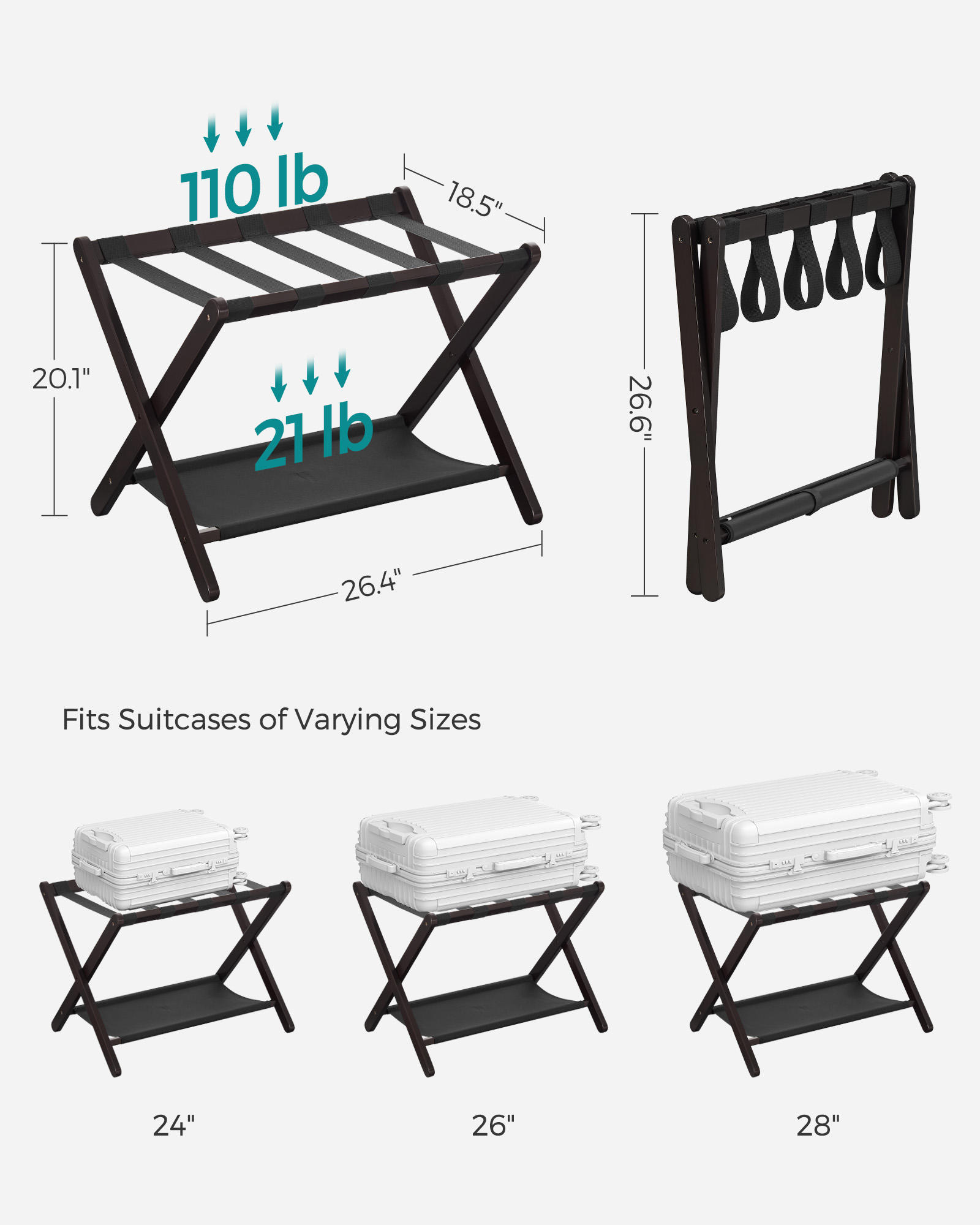 Stable Durable Foldable Baggage Holder Home Suitcase Stand Hotel Bamboo Luggage Rack with Shoe Shelf