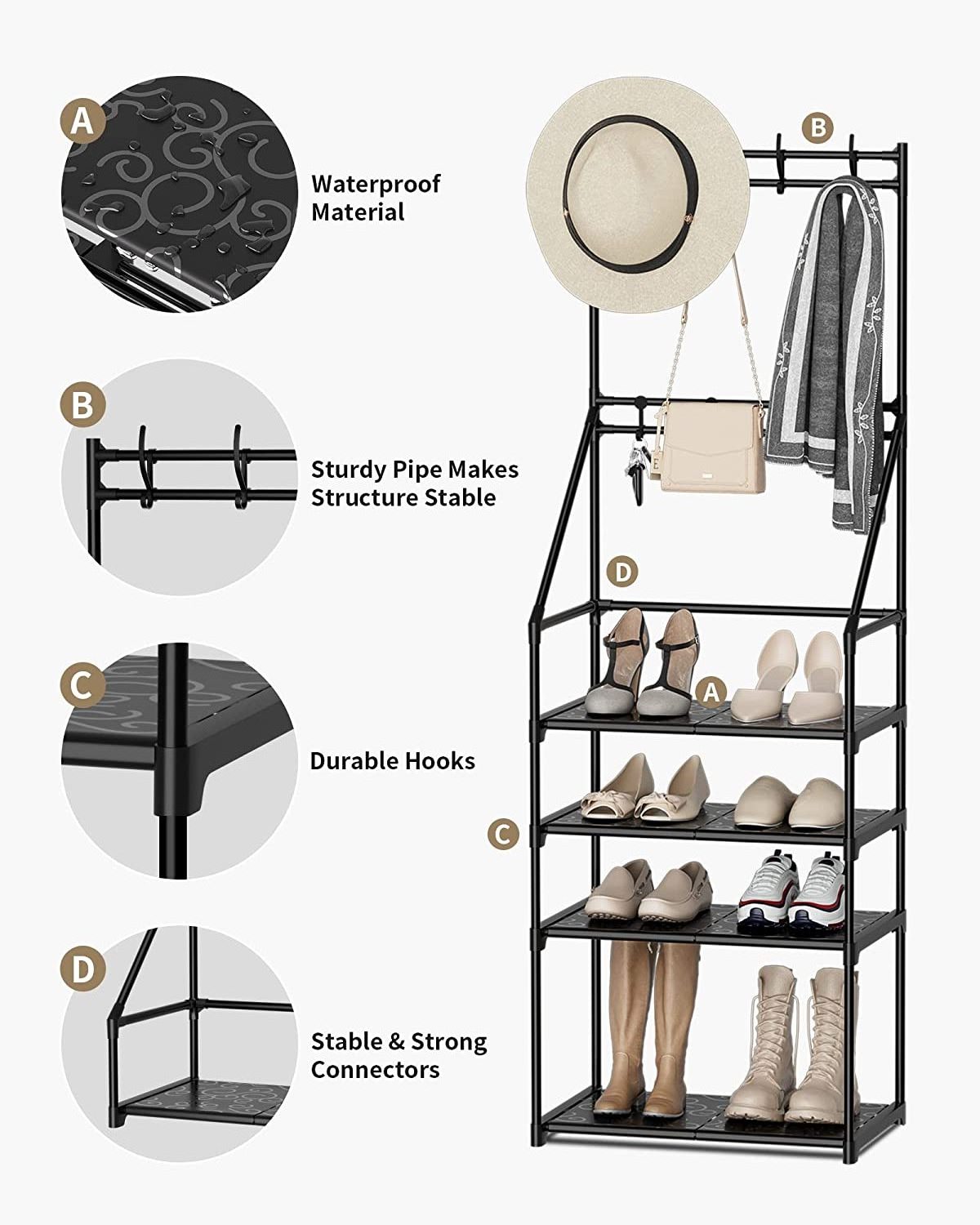 Metal Vertical shelves save space in the kitchen, bathroom, and sturdy storage shelves