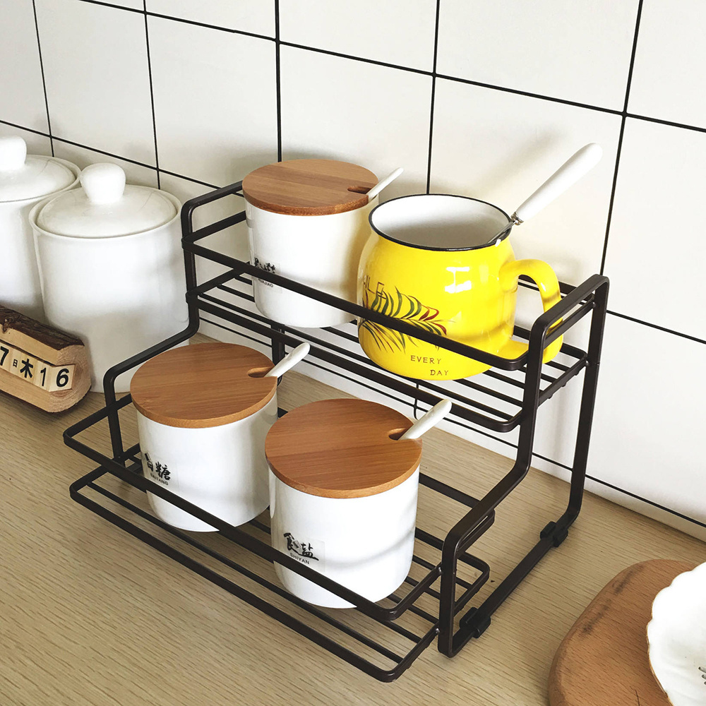 Kitchen shelf iron art seasoning rack household countertop multi-layer storage rack seasoning tank storage rack