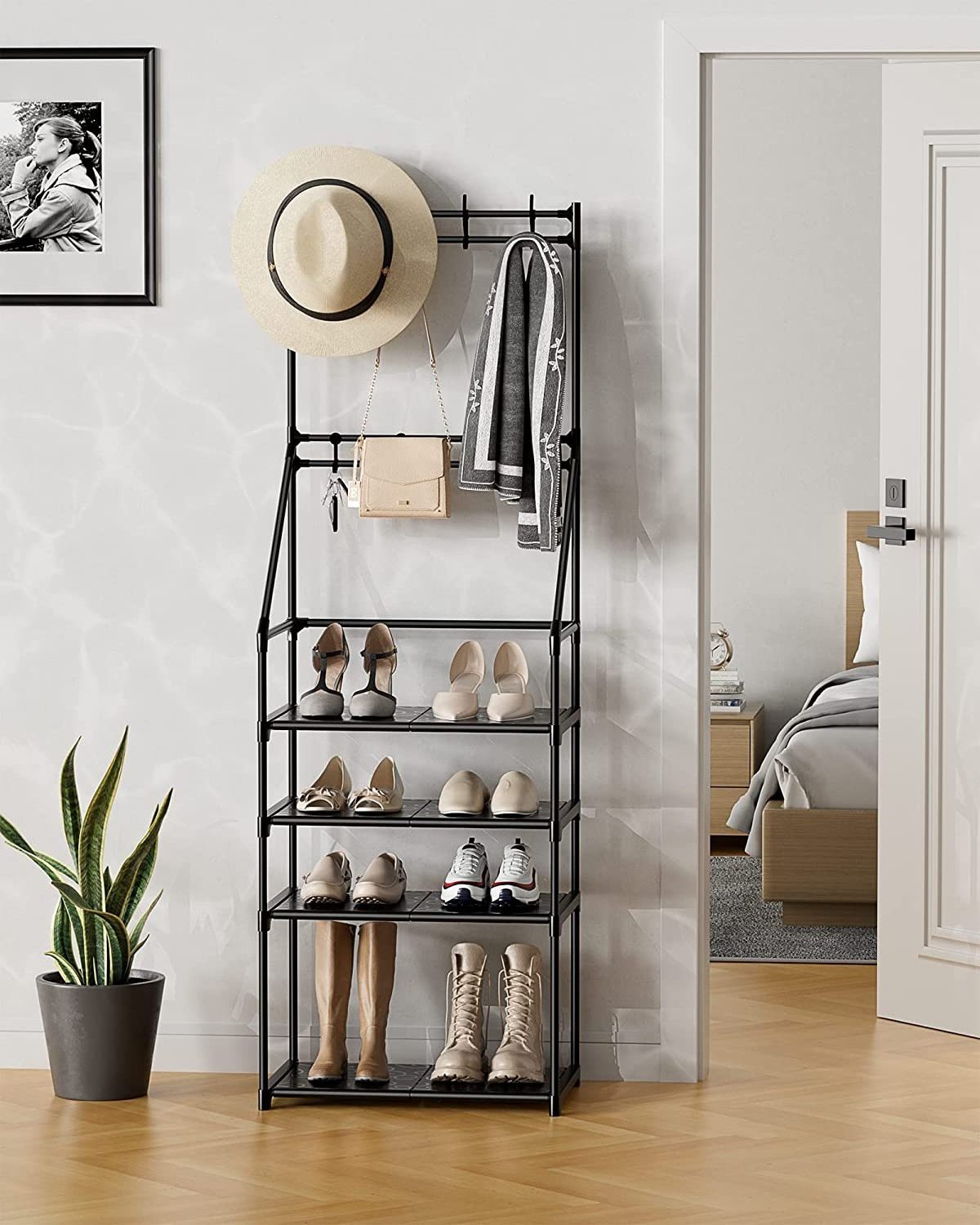 Metal Vertical shelves save space in the kitchen, bathroom, and sturdy storage shelves