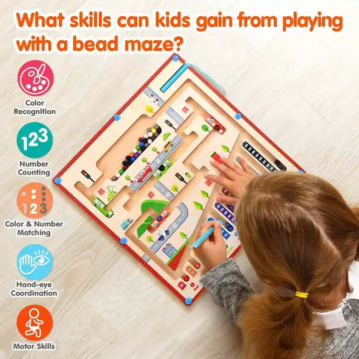 Magnetic Color and Number Maze Montessori Toys Wooden City Traffic Toys Puzzle Board Educational Matching Toys for Boys Girls