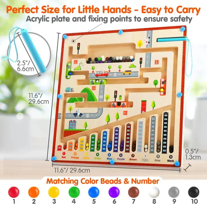 Magnetic Color and Number Maze Montessori Toys Wooden City Traffic Toys Puzzle Board Educational Matching Toys for Boys Girls