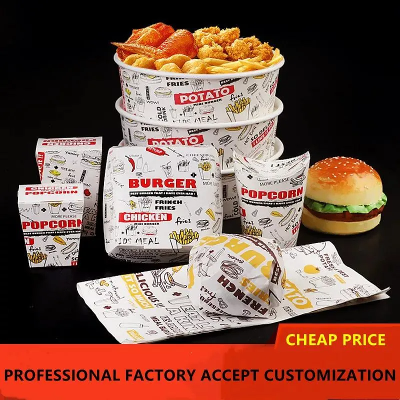 Custom Takeaway Fried Chicken Box Fast Food Packaging Disposable French Fries Packaging Burger Fry Chicken Paper Boxes With Logo