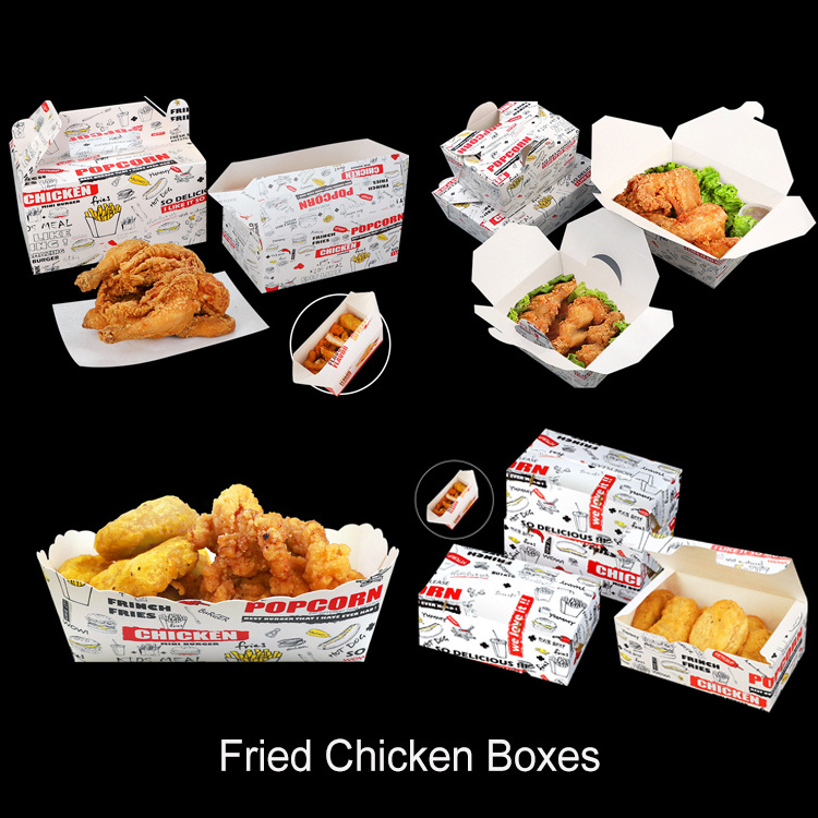 Custom Takeaway Fried Chicken Box Fast Food Packaging Disposable French Fries Packaging Burger Fry Chicken Paper Boxes With Logo