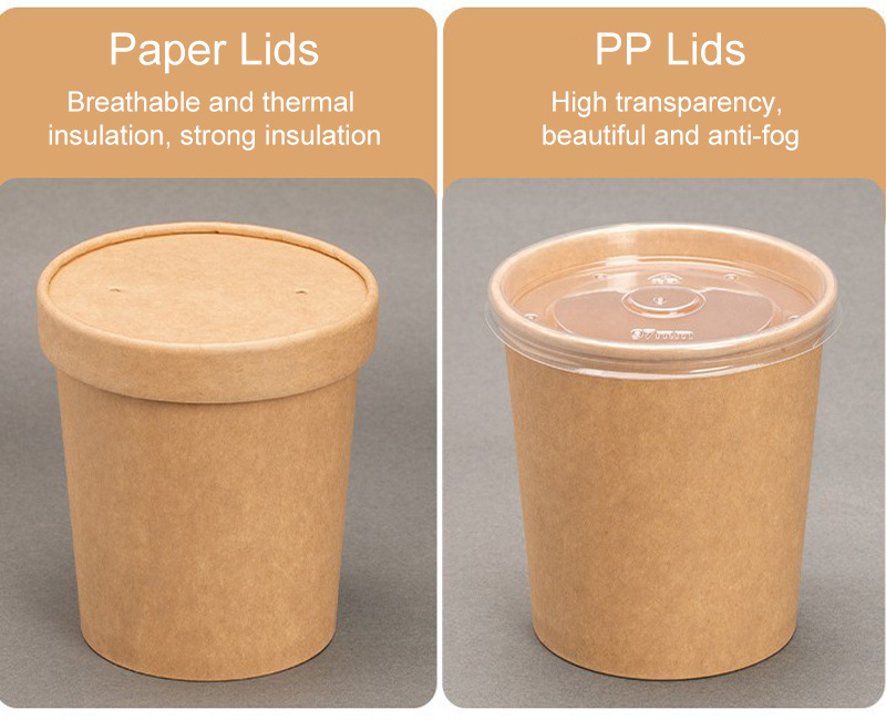 Biodegradable Custom Print Takeaway Fast Food Soup Cup Containers Disposable Ramen Noodles Kraft Paper Soup Cup Bowl With Lids