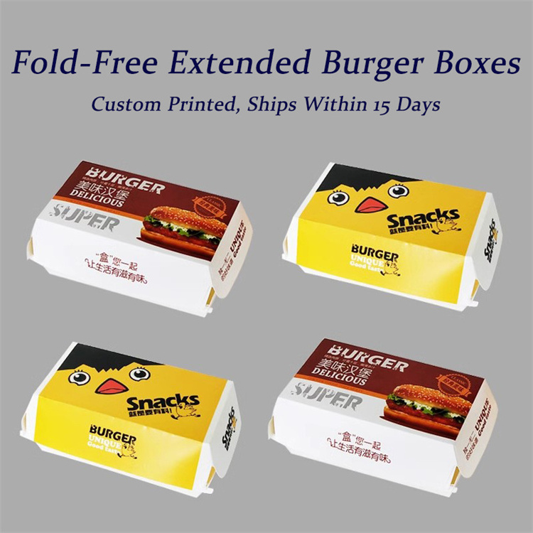 RTS Wholesale Large Rectangle Hamburger Packaging Paper Box Burger Hot Dog Takeaway Fast Food Packaging Box With Wrapping Paper