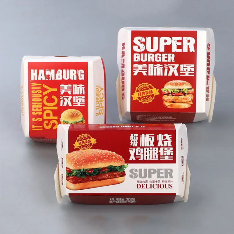 RTS Wholesale Large Rectangle Hamburger Packaging Paper Box Burger Hot Dog Takeaway Fast Food Packaging Box With Wrapping Paper