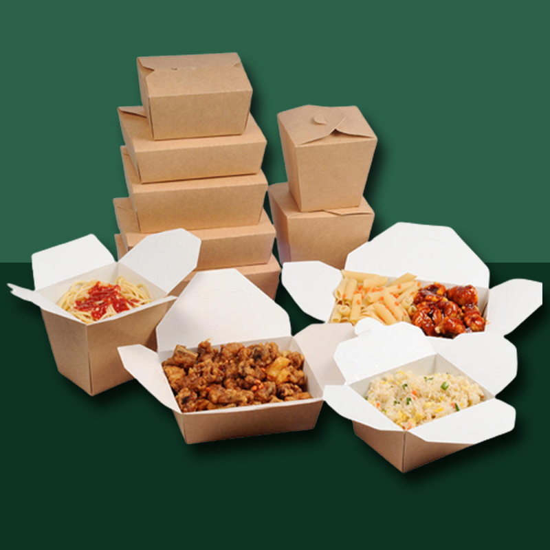 Eco Friendly Disposable Waterproof Fast Food Packing Takeaway Take Out Snack Lunchbox Kraft Paper Food Containers Box Packaging