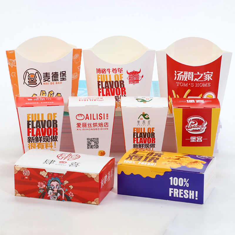 Custom Logo French Fries Fast Food Packaging Take Away Box Disposable Take Out Lunch Burger Fry Chicken Box Paper Food Container