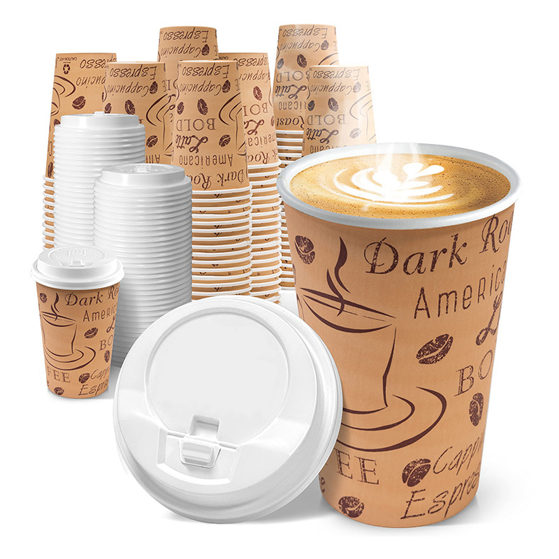 Custom Biodegradable 8/10/12/16/20 Oz Kraft Paper Cups Disposable Double Wall Coffee Paper Cup For Hot Drinks