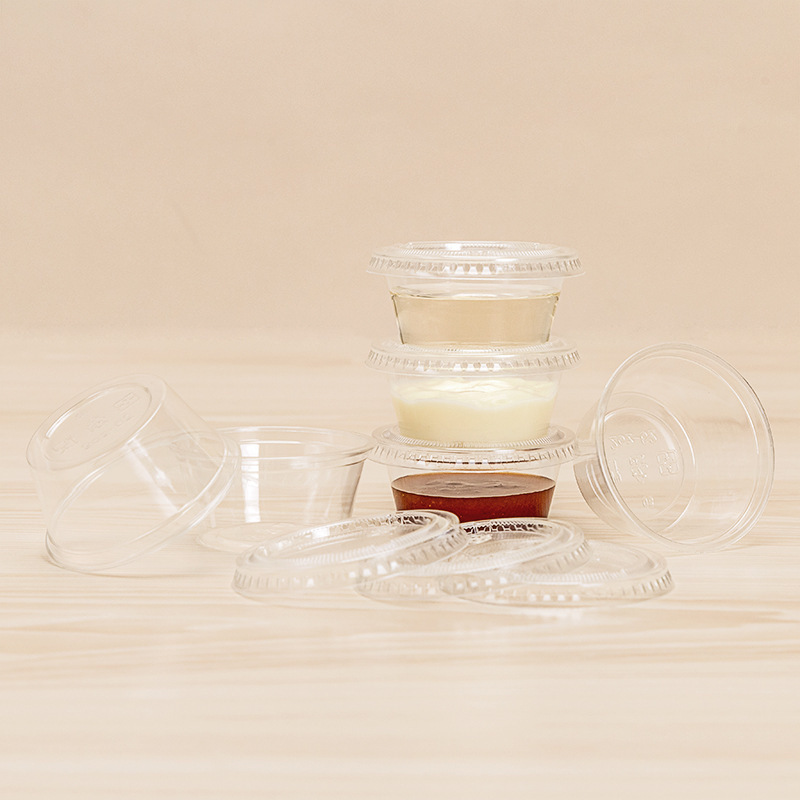 1-5oz Sealing Small Food Containers Disposable PP Plastic Sauce Cup Biodegradable Salad Sauce Clear Plastic Portion Cup with Lid