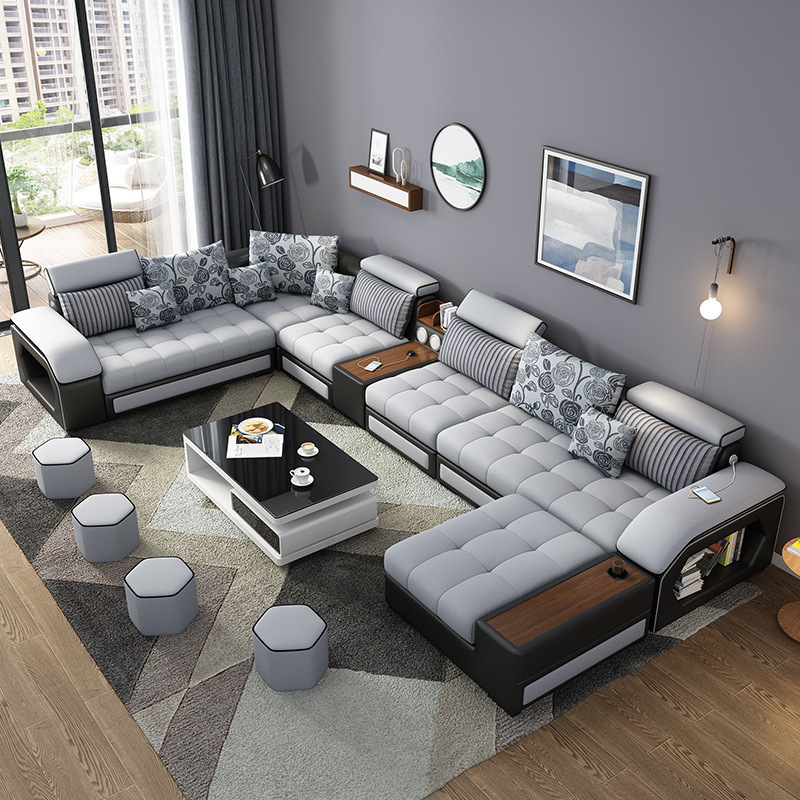 Modern simple fabric sofa living room furniture multi-functional sofa luxurious comfort design U-shaped sofa combination