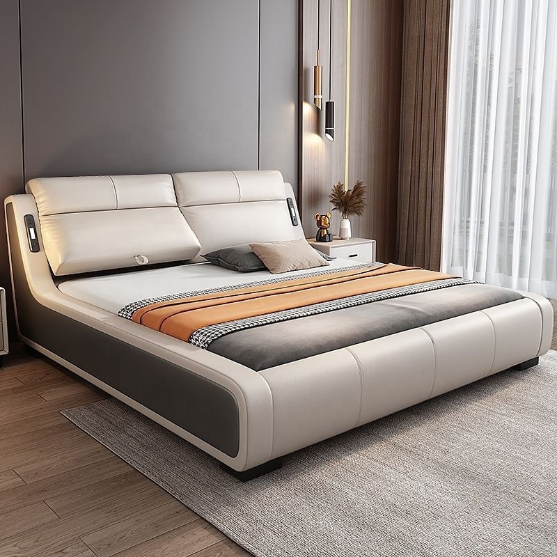 Italian minimalist bedroom soft bed Multi-functional bed head adjustable with USB charging new luxury double wedding bed