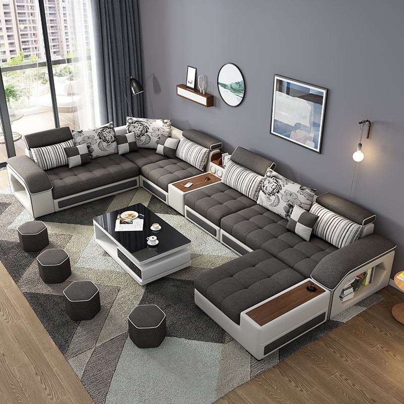 Modern simple fabric sofa living room furniture multi-functional sofa luxurious comfort design U-shaped sofa combination