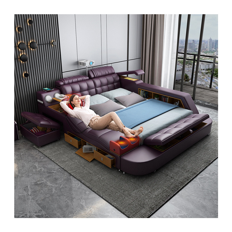 Luxury new modern simple bedroom multi-functional tatami massage skin bed Bluetooth audio sex hotel big bed factory wholesale