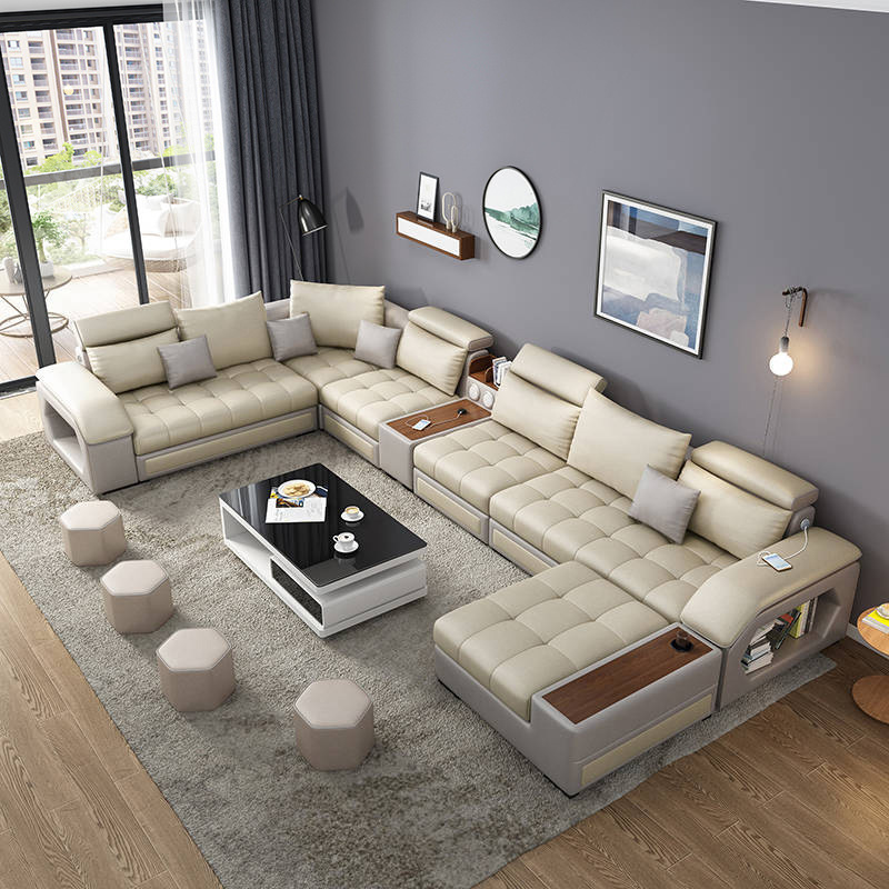 Modern simple fabric sofa living room furniture multi-functional sofa luxurious comfort design U-shaped sofa combination