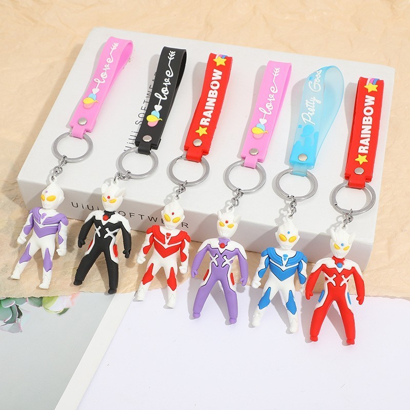 ultraman custom 3d anime keychain silicone plastic rubber pvc keychain bag accessories  in bulk key holder key ring Gift