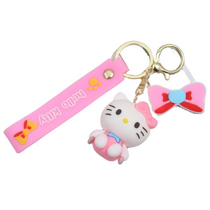 cute hello kitty with ring custom 3d keychain silicone plastic rubber pvc keychain bag accessories key holder key ring Gift