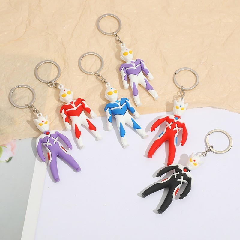 ultraman custom 3d anime keychain silicone plastic rubber pvc keychain bag accessories  in bulk key holder key ring Gift