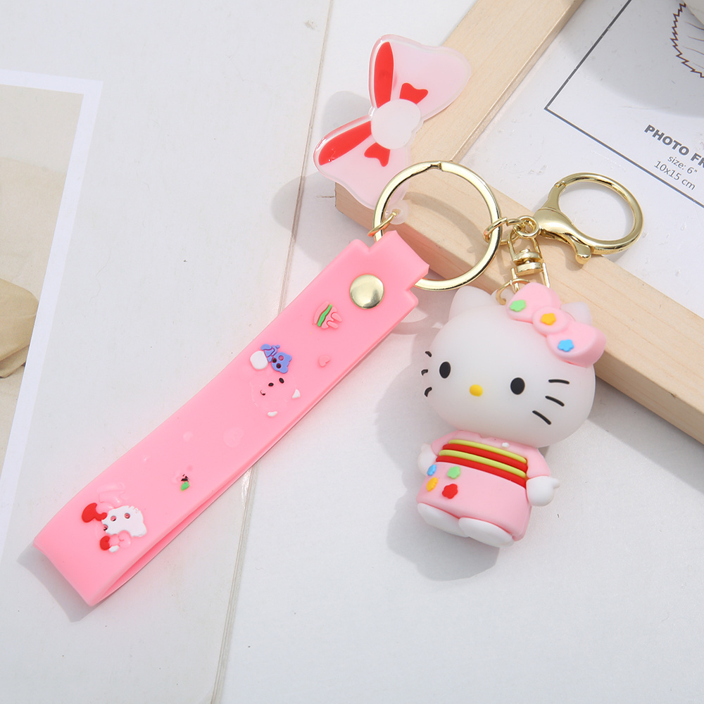 cute hello kitty with ring custom 3d keychain silicone plastic rubber pvc keychain bag accessories key holder key ring Gift