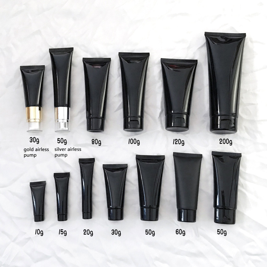 30-200ml empty black Squeeze plastic Soft Tube with Screw Flip Cap hand cream skin care facial cleanser cosmetic tube packaging