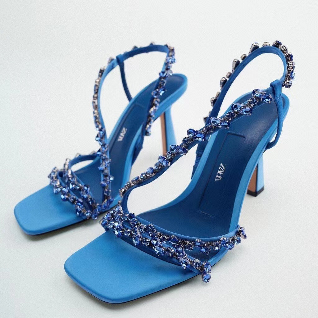 Summer Fashion Designer Brand Shoes Women's Sexy Rhinestone Diamond Chain Stiletto elegant Party Pumps High Heels Sandals