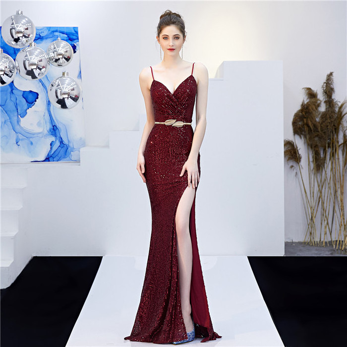 vestidos de noche Wholesale fashion fairy style party sexy long slim fishtail slip slit plus size maxi long women evening dress