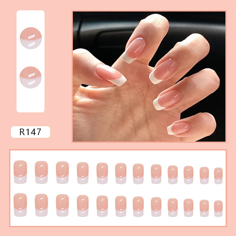 24pcs/box White French Press On False Nail Tips Short Full Cover Artificial Finger Nails Supplier With A Jelly Glue Sticker